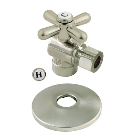 Kingston Brass CC43208XK 1/2" Sweat x 3/8" OD Comp Quarter-Turn Angle Stop Valve with Flange, Brushed Nickel CC43208XK
